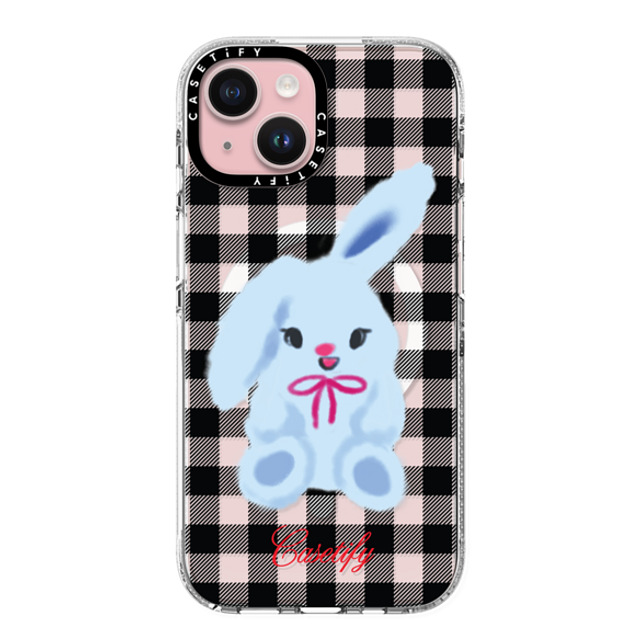 CASETiFY iPhone 15 ケース クリア クリア ケース MagSafe対応 Animal,Cartoon Bunny with Plaid