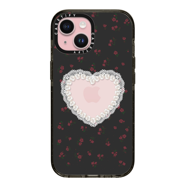 CASETiFY iPhone 15 ケース ブラック インパクトケース Heart,Cottagecore Gothic Pearly Heart