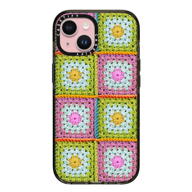 CASETiFY iPhone 15 ケース ブラック インパクトケース Cottagecore Crochet Granny Squares