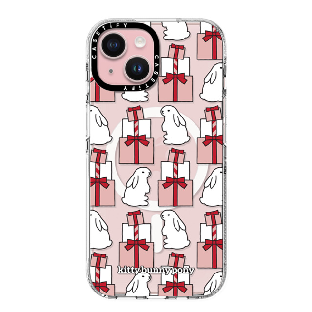 �L�e�B�o�j�[�|�j�[ x CASETiFY iPhone 15 �P�[�X �N���A �C���p�N�g �N���A�P�[�X MagSafe�Ή� Little Bunnies with Present Case