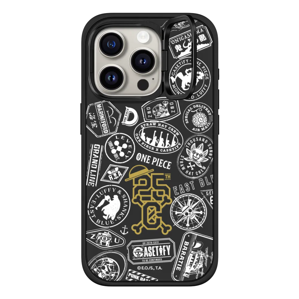 Impact Ring Stand iPhone 15 Pro Case MagSafe Compatible - ONE PIECE 25th Chronicle Stamp Case (Matte Black)