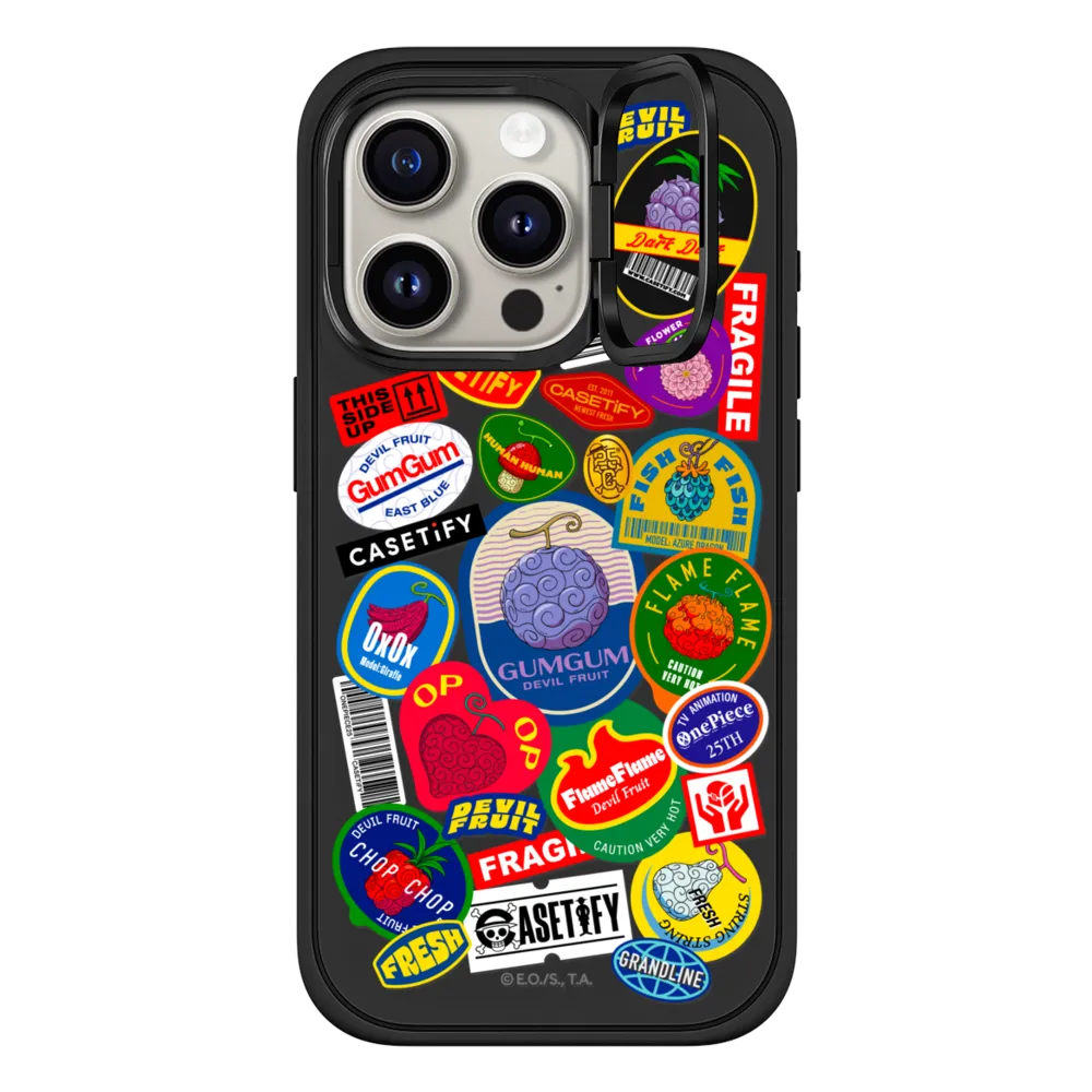 Impact Ring Stand iPhone 15 Pro Case MagSafe Compatible - Devil Fruits Label Sticker Case