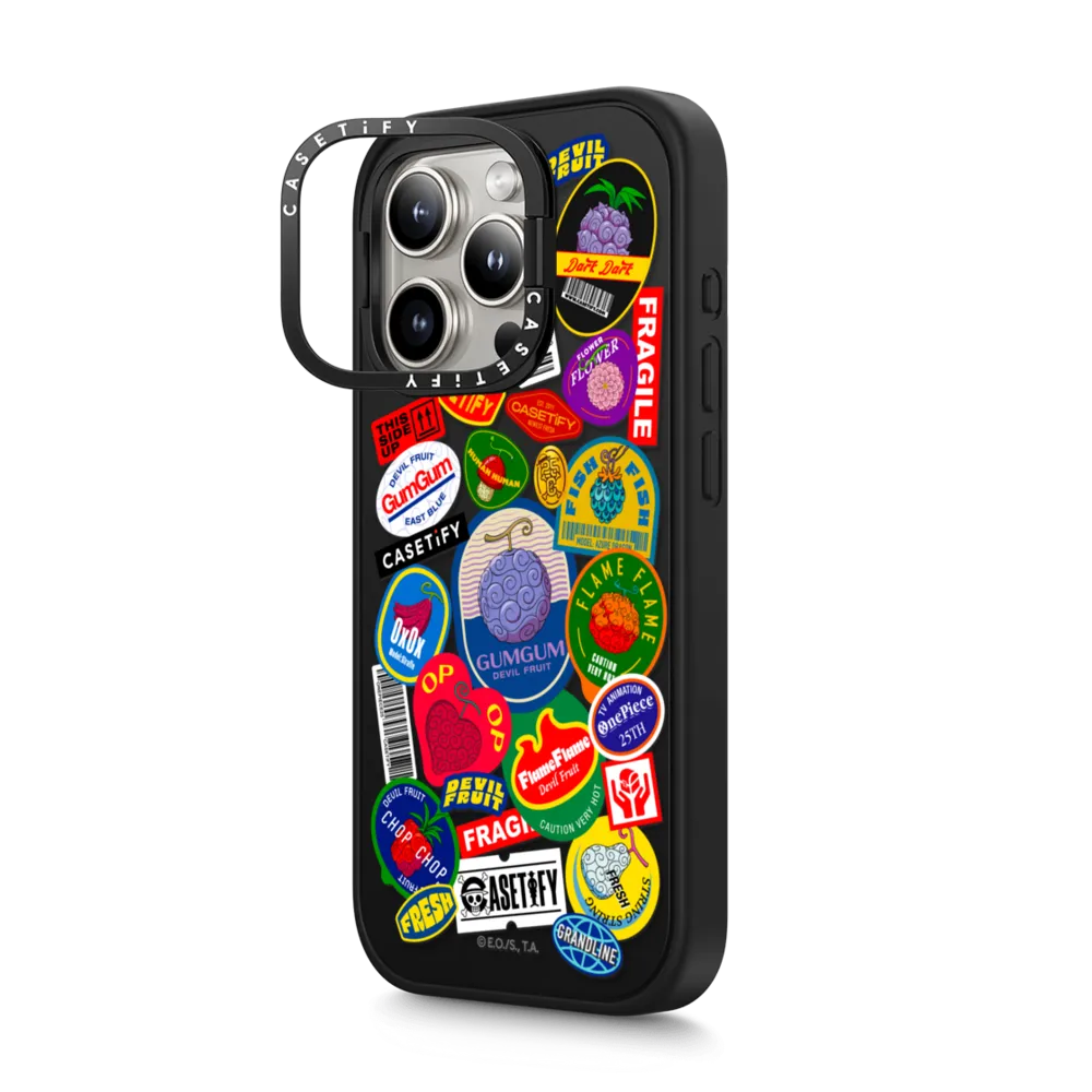 Impact Ring Stand iPhone 15 Pro Case MagSafe Compatible - Devil Fruits Label Sticker Case