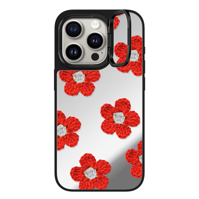 CASETiFY iPhone 15 Pro Case Silver on Black ミラー リングスタンドケース MagSafe対応 Pattern,Y2K Crochet Flowers - Red CASETiFY iPhone 15 Pro Case Silver on Black ミラー リングスタンドケース MagSafe対応 Pattern,Y2K Crochet Flowers - Red