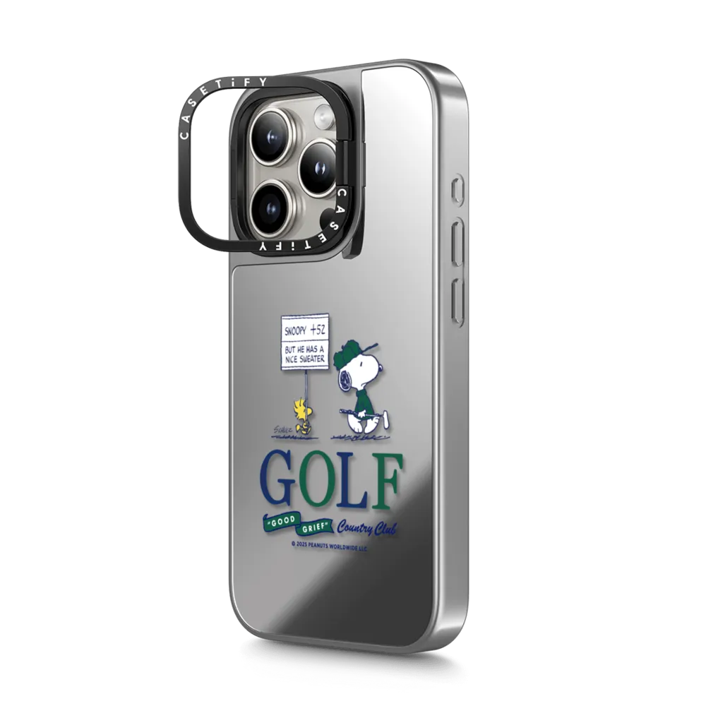Mirror Ring Stand iPhone 15 Pro Case MagSafe Compatible - Snoopy Golf Case