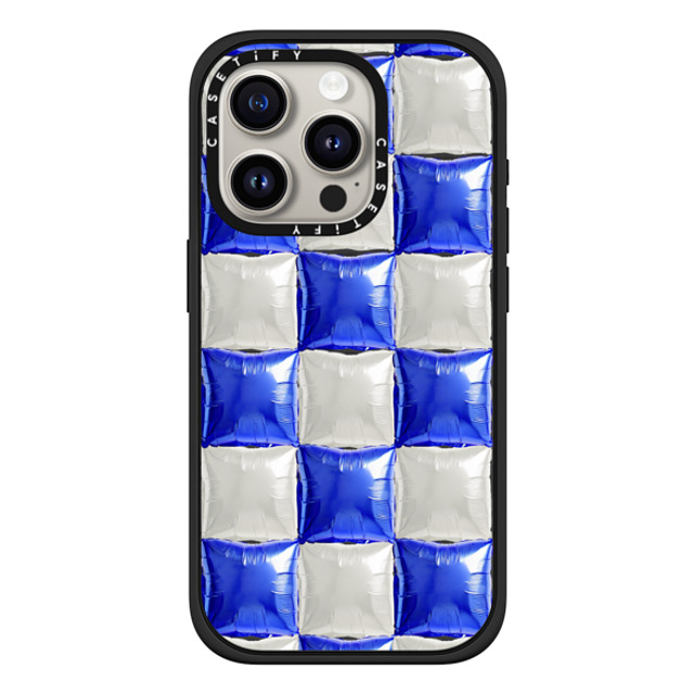 CASETiFY iPhone 15 Pro ケース マットブラック インパクトケース MagSafe対応 Y2K,Pattern Balloon Checkers - Royal Blue