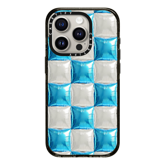 CASETiFY iPhone 15 Pro ケース ブラック インパクトケース Y2K,Pattern Balloon Checkers - Sky Blue