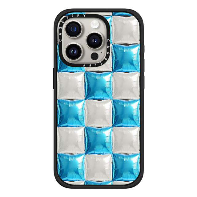 CASETiFY iPhone 15 Pro ケース マットブラック インパクトケース MagSafe対応 Y2K,Pattern Balloon Checkers - Sky Blue