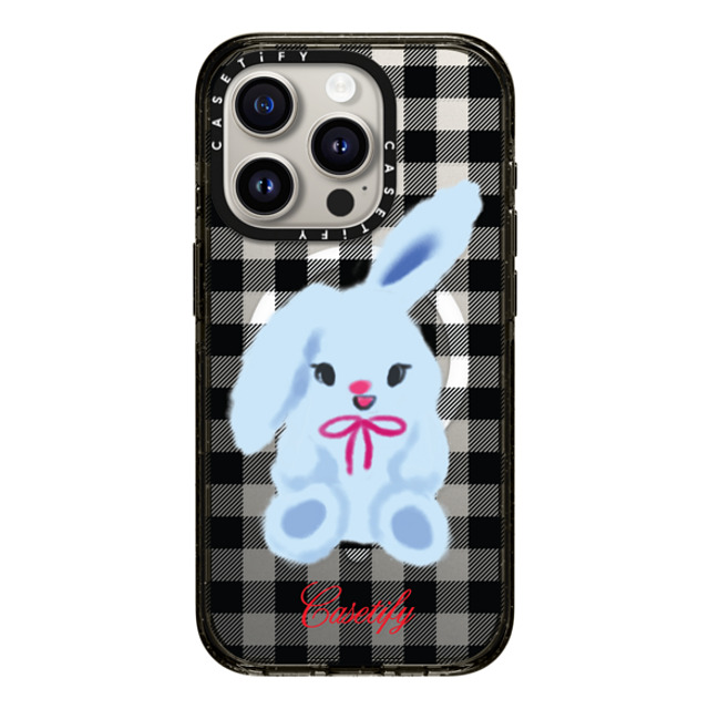 CASETiFY iPhone 15 Pro ケース ブラック インパクトケース MagSafe対応 Animal,Cartoon Bunny with Plaid