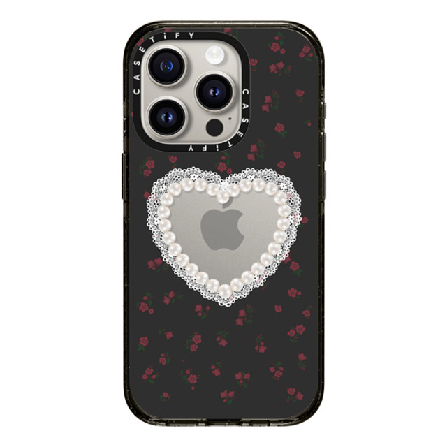 CASETiFY iPhone 15 Pro ケース ブラック インパクトケース Heart,Cottagecore Gothic Pearly Heart