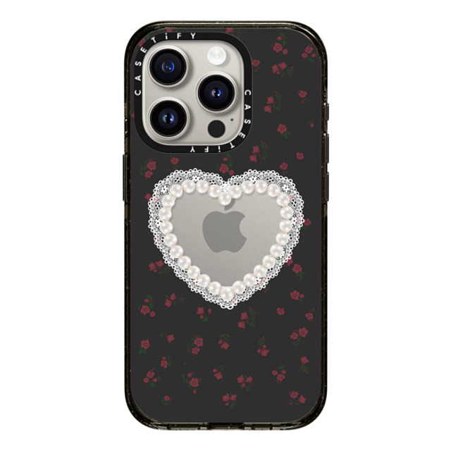 CASETiFY iPhone 15 Pro ケース ブラック インパクトケース MagSafe対応 Heart,Cottagecore Gothic Pearly Heart