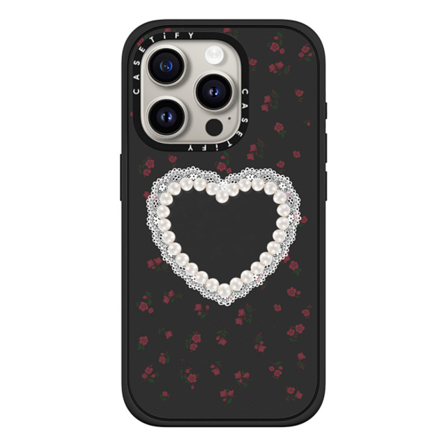 CASETiFY iPhone 15 Pro ケース マットブラック インパクトケース MagSafe対応 Heart,Cottagecore Gothic Pearly Heart