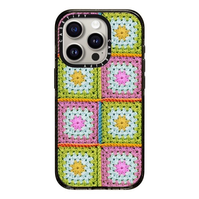 CASETiFY iPhone 15 Pro ケース ブラック インパクトケース Cottagecore Crochet Granny Squares