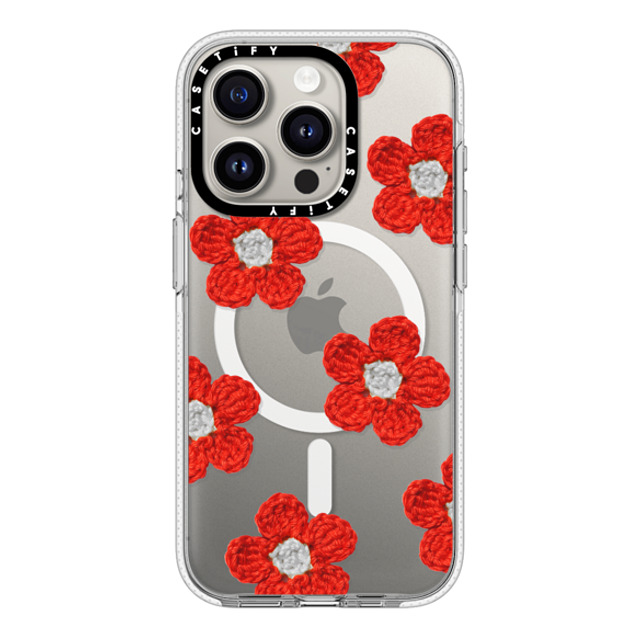 CASETiFY iPhone 15 Pro ケース クリア クリア ケース MagSafe対応 Y2K,Pattern Crochet Flowers - Red