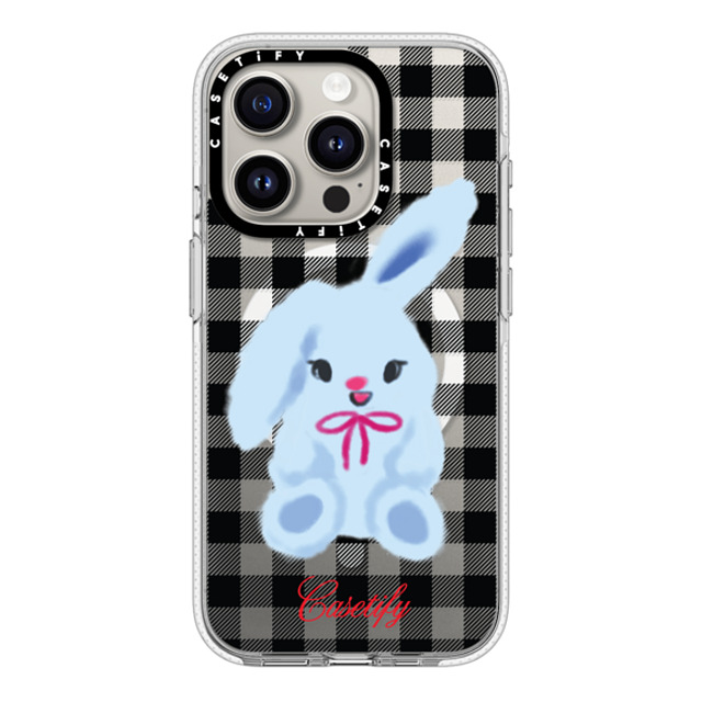 CASETiFY iPhone 15 Pro ケース クリア クリア ケース MagSafe対応 Animal,Cartoon Bunny with Plaid