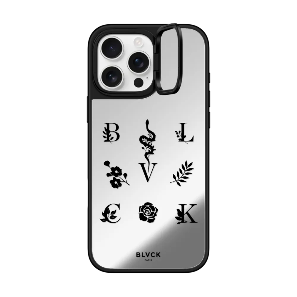 Mirror Ring Stand iPhone 16 Pro Max Case MagSafe Compatible - BLVCK Floral Logo Case