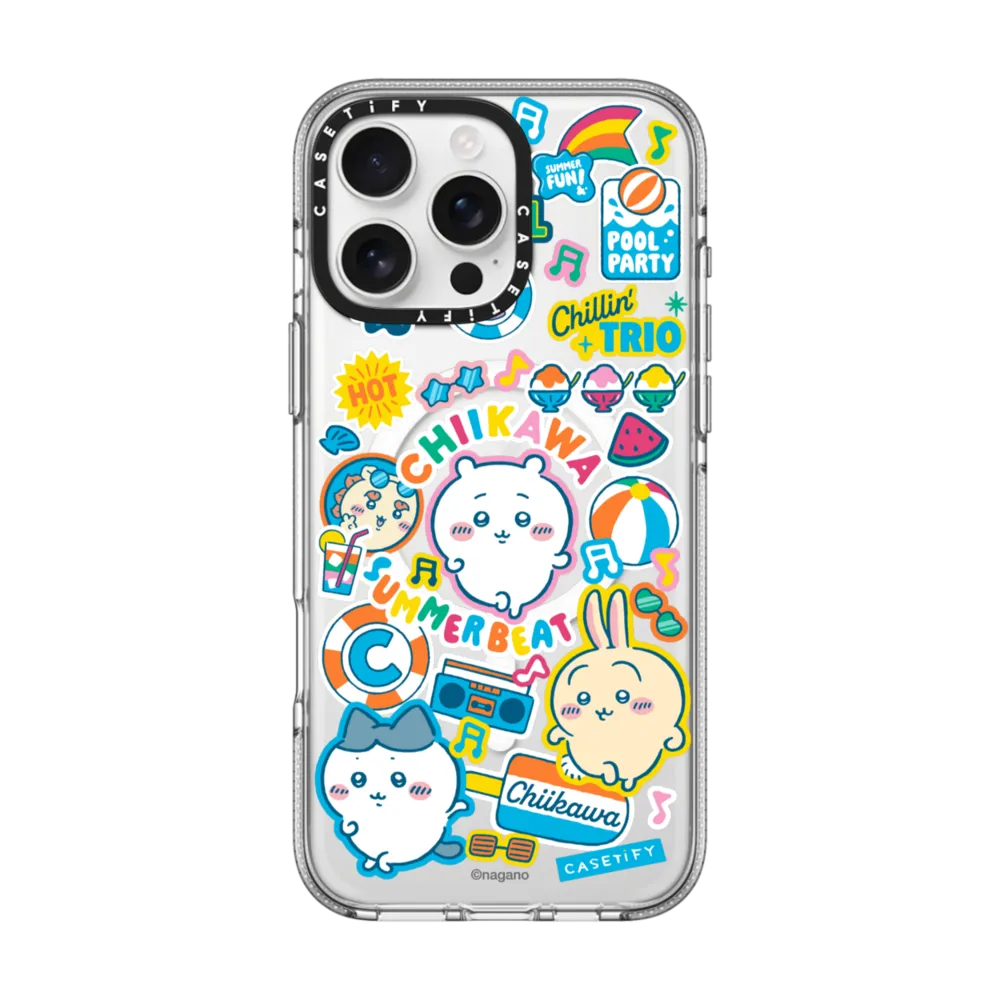 Clear iPhone 16 Pro Max Case MagSafe Compatible - Chiikawa Summer Party Sticker Case
