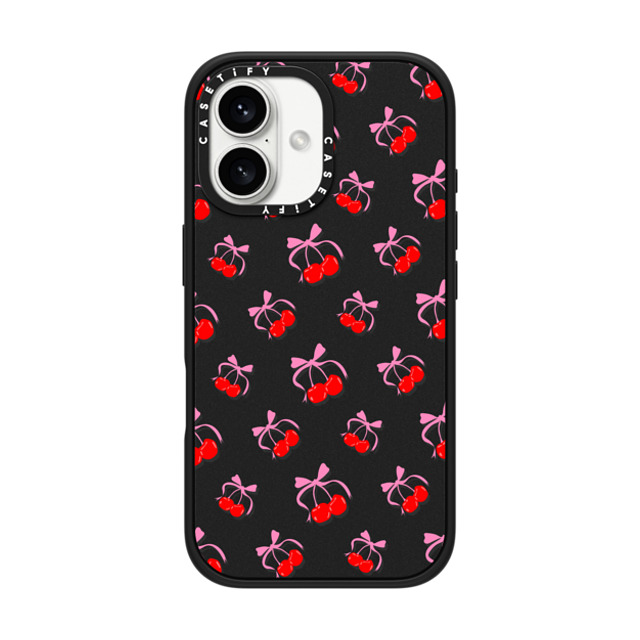 CASETiFY iPhone 16 ケース マットブラック インパクトケース MagSafe対応 Cherry,Ribbon,Pattern Cherries Jubilee