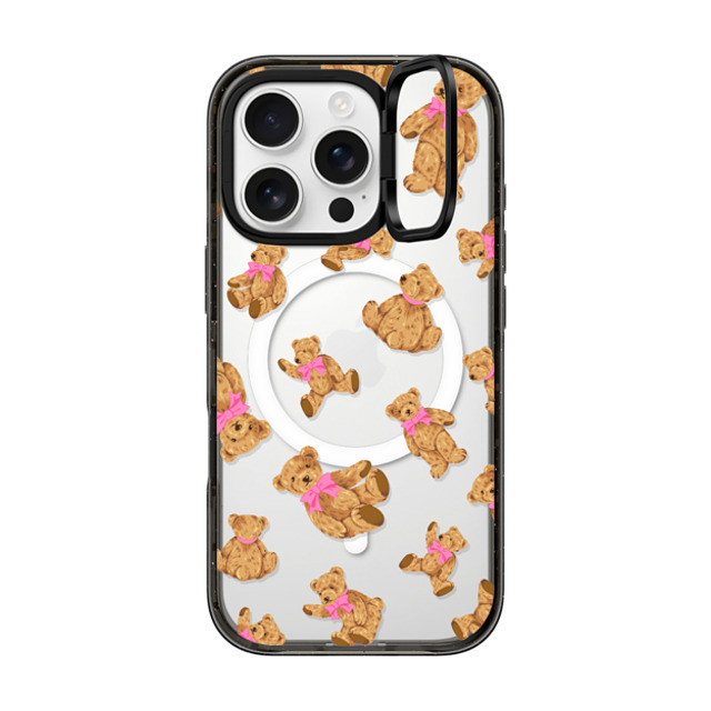 CASETiFY iPhone 16 Pro ケース ブラック インパクトリングスタンドケース MagSafe対応 Animal,Pattern Beary Sweet