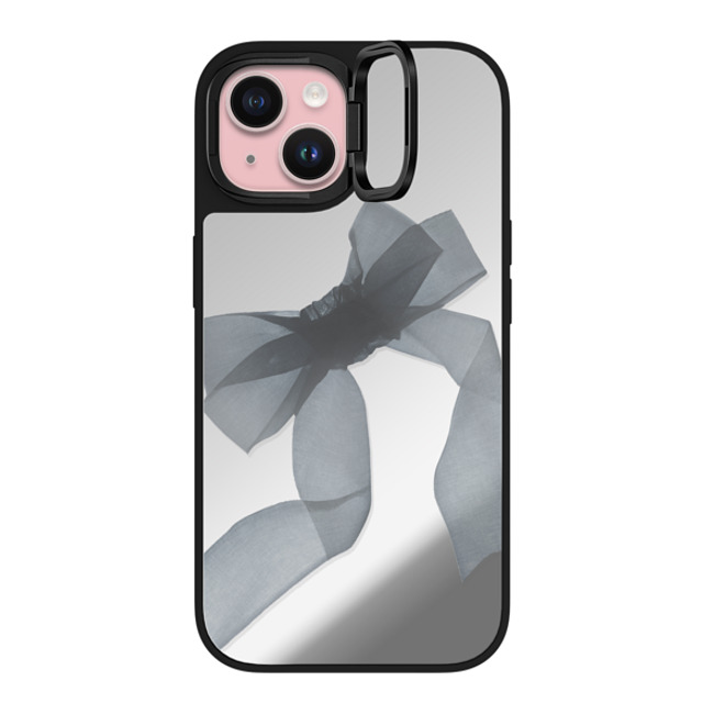 CASETiFY iPhone 15 ケース Silver on Black ミラー リングスタンドケース MagSafe対応 Y2K Black Organza Ribbon