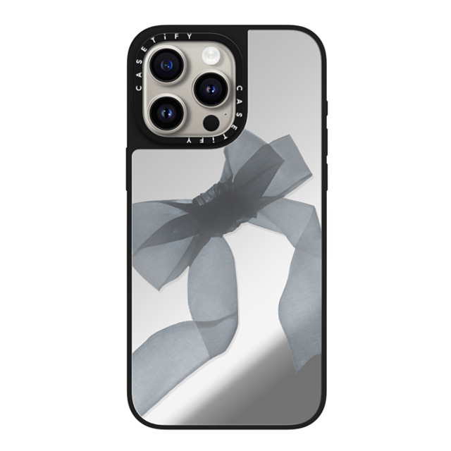 CASETiFY iPhone 15 Pro Max ケース Silver on Black ミラーケース MagSafe対応 Y2K Black Organza Ribbon