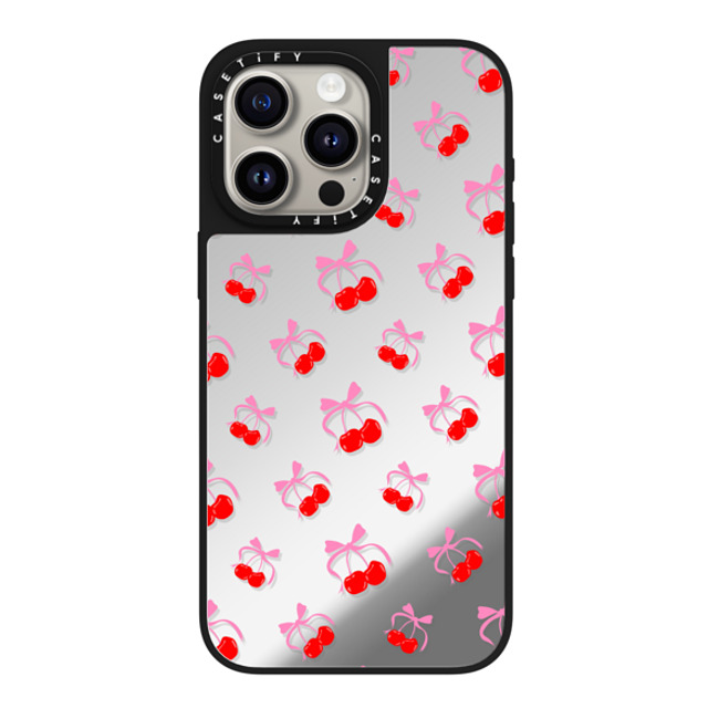 CASETiFY iPhone 15 Pro Max ケース Silver on Black ミラーケース MagSafe対応 Cherry,Ribbon,Pattern Cherries Jubilee
