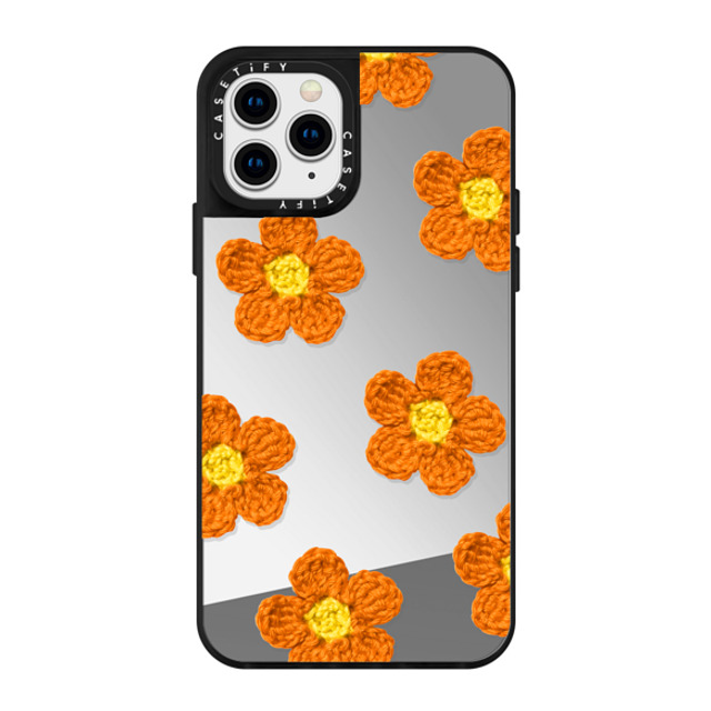 CASETiFY iPhone 11 Pro ケース Silver on Black ミラーケース Y2K,Pattern Crochet Flowers - Orange