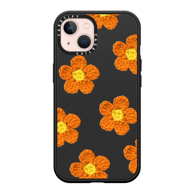 CASETiFY iPhone 13 ケース マットブラック インパクトケース MagSafe対応 Y2K,Pattern Crochet Flowers - Orange