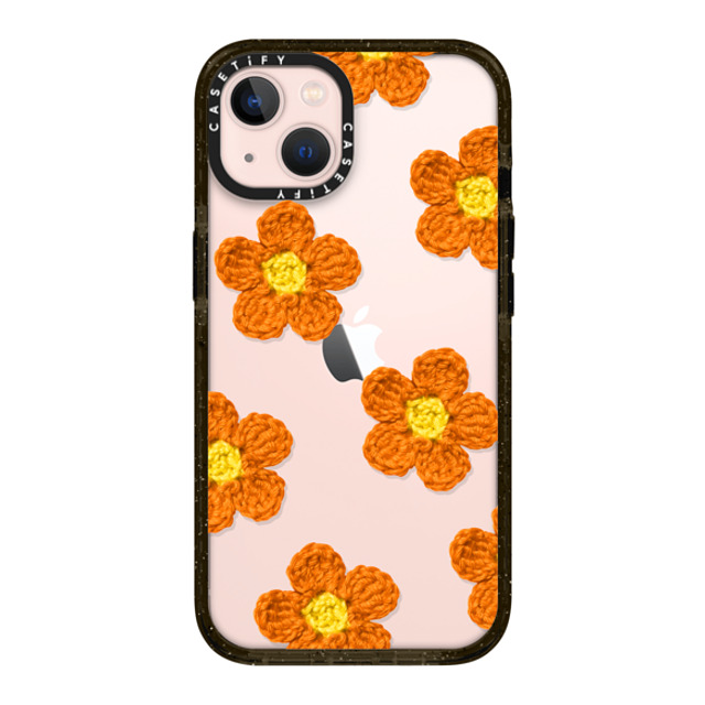 CASETiFY iPhone 13 ケース ブラック インパクトケース Y2K,Pattern Crochet Flowers - Orange