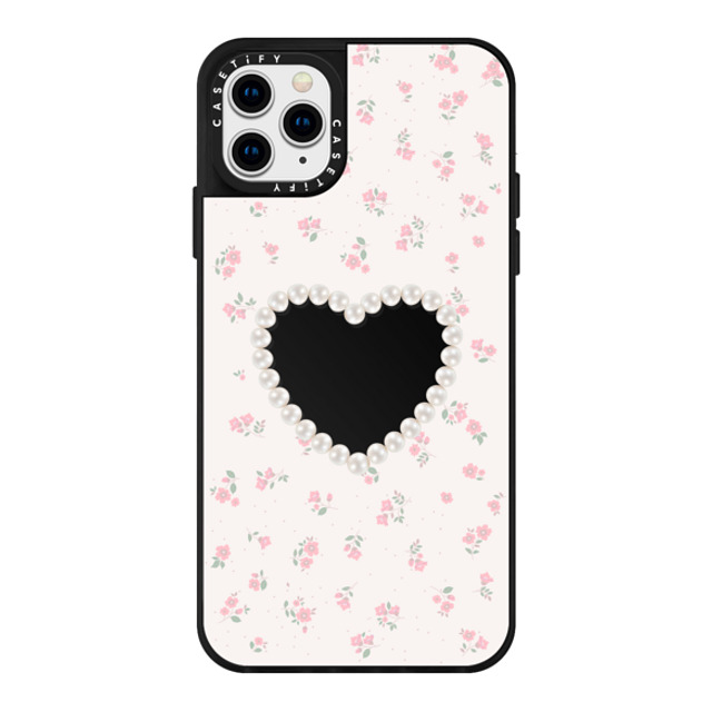 CASETiFY iPhone 11 Pro Max ケース Black on Black ミラーケース Heart,Cottagecore Pearly Heart