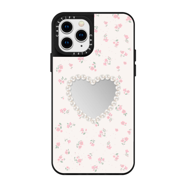 CASETiFY iPhone 11 Pro ケース Silver on Black ミラーケース Heart,Cottagecore Pearly Heart