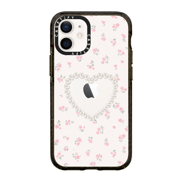 CASETiFY iPhone 12 mini ケース ブラック インパクトケース Heart,Cottagecore Pearly Heart