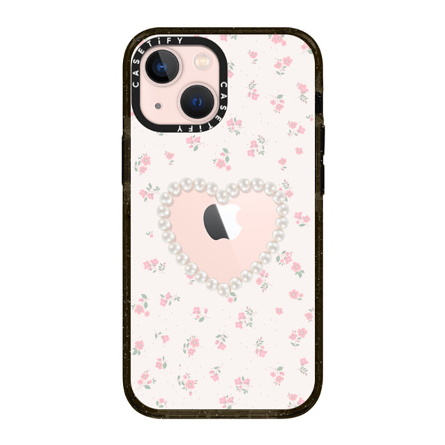 CASETiFY iPhone 13 Mini ケース ブラック インパクトケース Heart,Cottagecore Pearly Heart