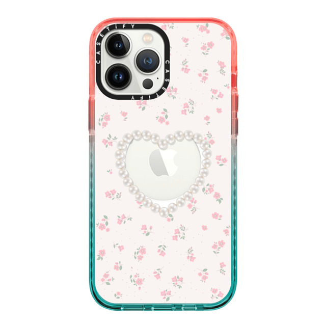 CASETiFY iPhone 13 Pro Max ケース Pink/Blue インパクトケース MagSafe対応 Heart,Cottagecore Pearly Heart