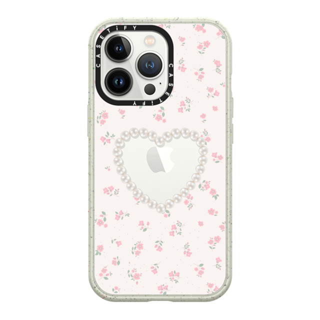 CASETiFY iPhone 13 Pro ケース Matte Coral White インパクトケース Heart,Cottagecore Pearly Heart