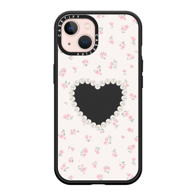 CASETiFY iPhone 13 ケース マットブラック インパクトケース MagSafe対応 Heart,Cottagecore Pearly Heart