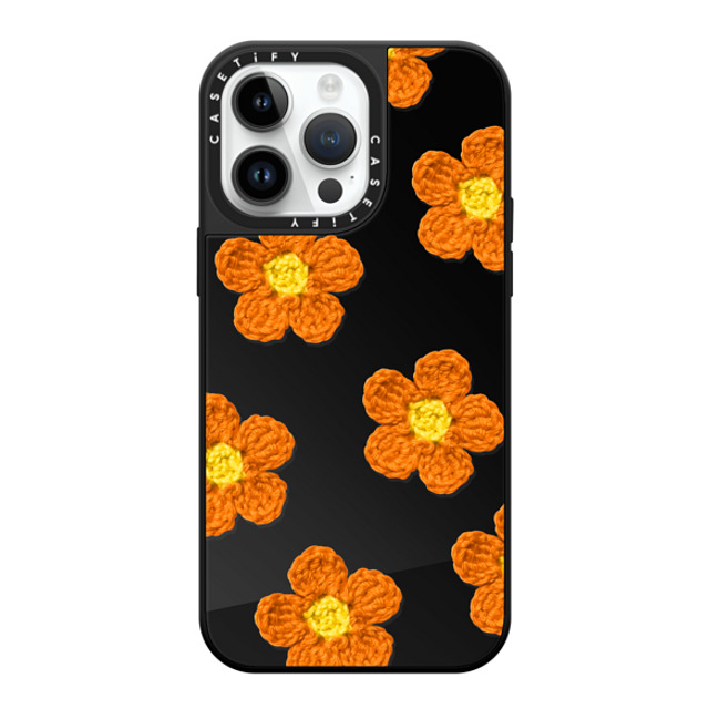 CASETiFY iPhone 14 Pro Max ケース Black on Black ミラーケース MagSafe対応 Y2K,Pattern Crochet Flowers - Orange