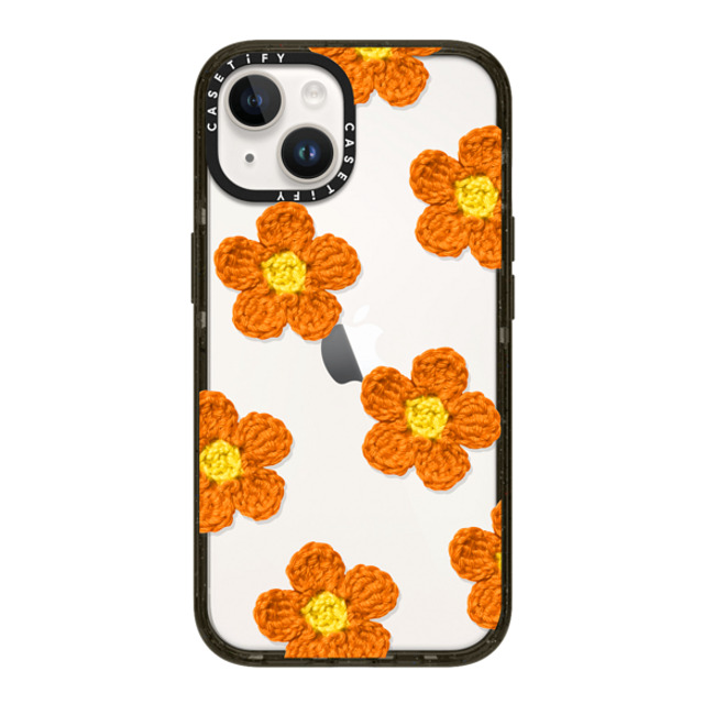 CASETiFY iPhone 14 ケース ブラック インパクトケース Y2K,Pattern Crochet Flowers - Orange