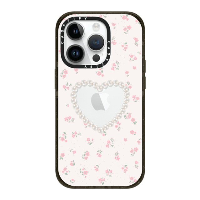 CASETiFY iPhone 14 Pro ケース ブラック インパクトケース Heart,Cottagecore Pearly Heart