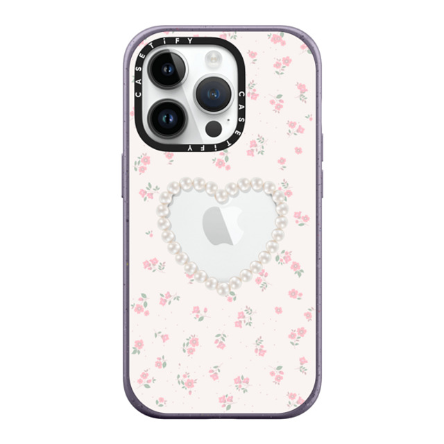 CASETiFY iPhone 14 Pro ケース Matte Deep Purple インパクトケース MagSafe対応 Heart,Cottagecore Pearly Heart