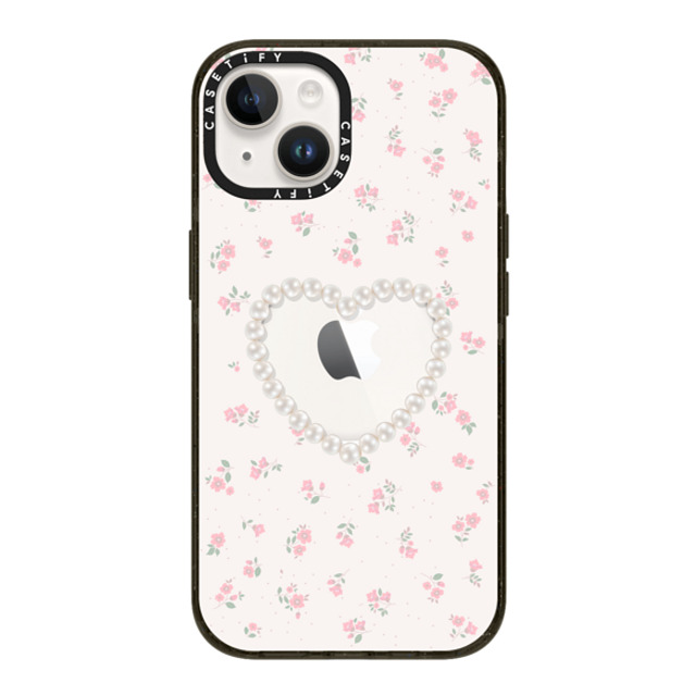 CASETiFY iPhone 14 ケース ブラック インパクトケース MagSafe対応 Heart,Cottagecore Pearly Heart