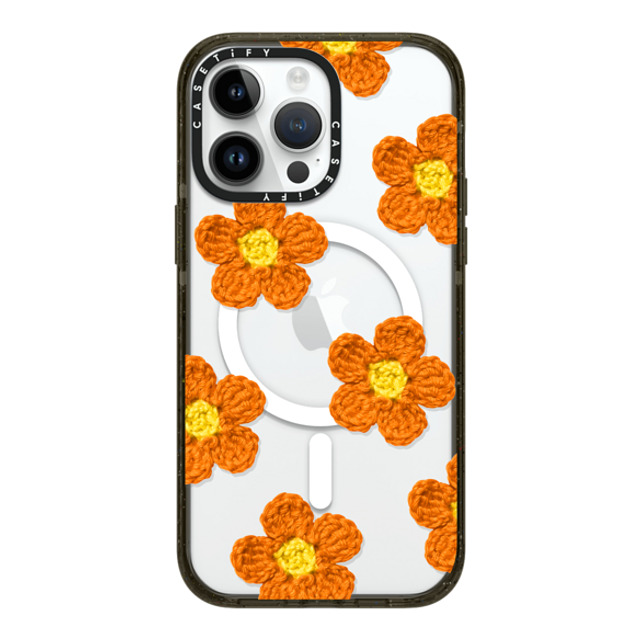 CASETiFY iPhone 14 Pro Max ケース ブラック インパクトケース MagSafe対応 Y2K,Pattern Crochet Flowers - Orange