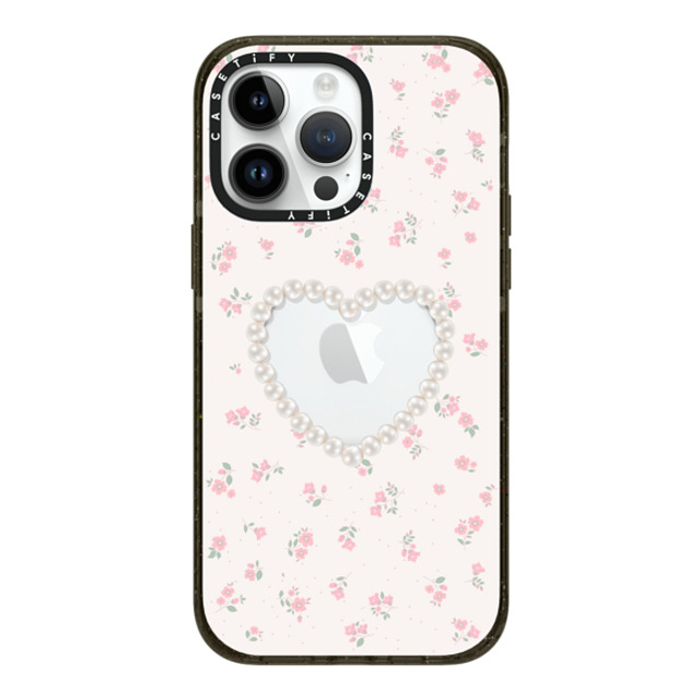 CASETiFY iPhone 14 Pro Max ケース ブラック インパクトケース MagSafe対応 Heart,Cottagecore Pearly Heart