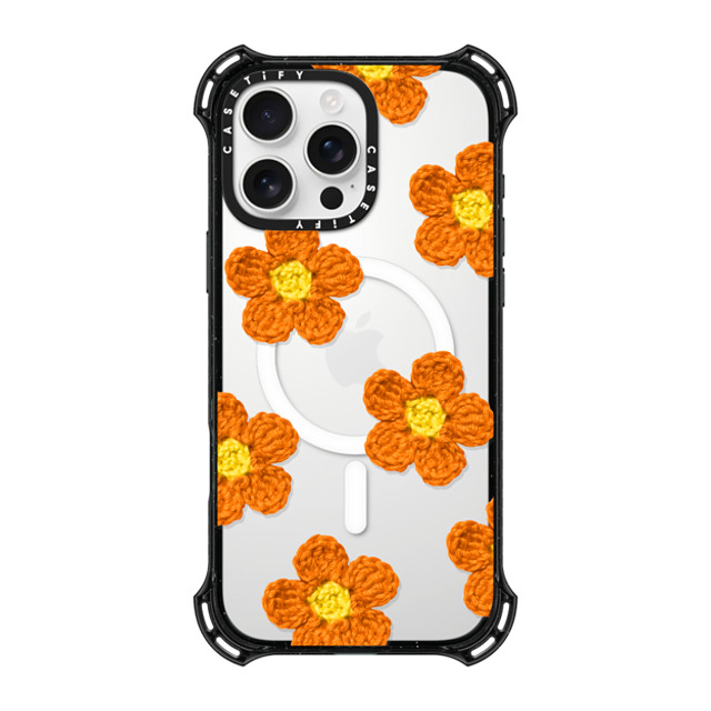 CASETiFY iPhone 16 Pro Max ケース ブラック バウンスケース Y2K,Pattern Crochet Flowers - Orange