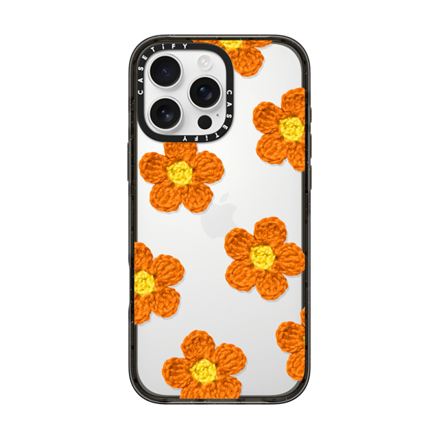 CASETiFY iPhone 16 Pro Max ケース ブラック インパクトケース Y2K,Pattern Crochet Flowers - Orange