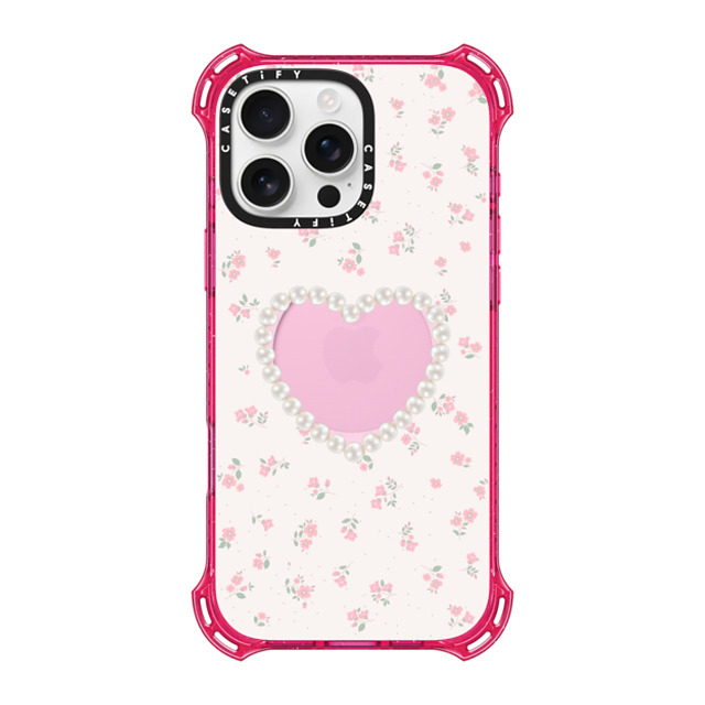 CASETiFY iPhone 16 Pro Max ケース プリムローズ ピンク バウンスケース Heart,Cottagecore Pearly Heart