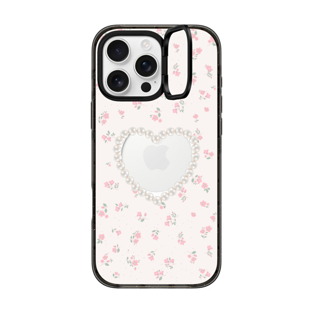 CASETiFY iPhone 16 Pro Max ケース ブラック インパクトリングスタンドケース MagSafe対応 Heart,Cottagecore Pearly Heart