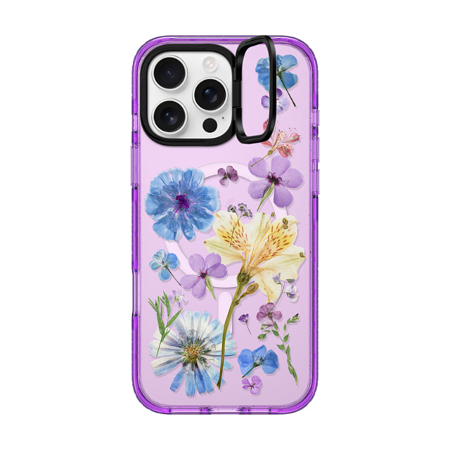 CASETiFY iPhone 16 Pro Max ケース パープル インパクトリングスタンドケース MagSafe対応 Floral,nature Pressed Floral