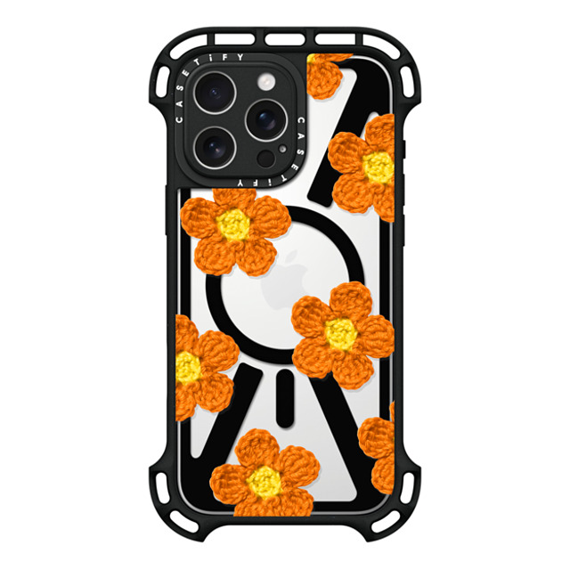 CASETiFY iPhone 16 Pro Max ケース ブラック ウルトラ バウンスケース MagSafe対応 Y2K,Pattern Crochet Flowers - Orange