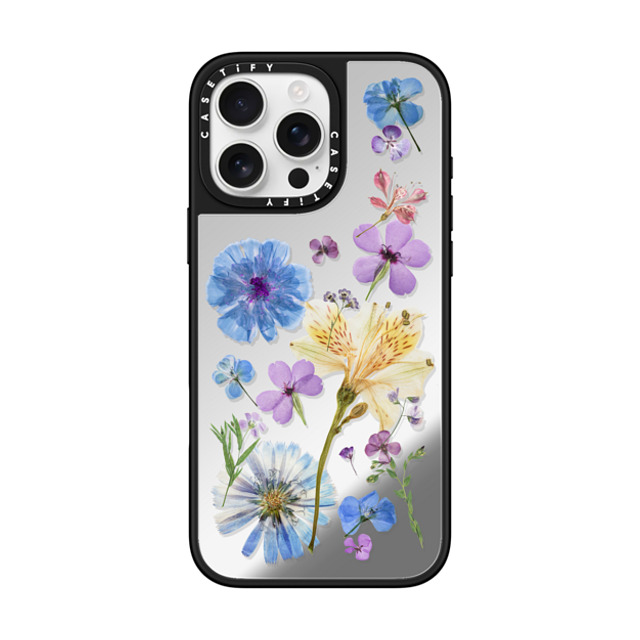 CASETiFY iPhone 16 Pro Max ケース Silver on Black ミラーケース MagSafe対応 Floral,nature Pressed Floral